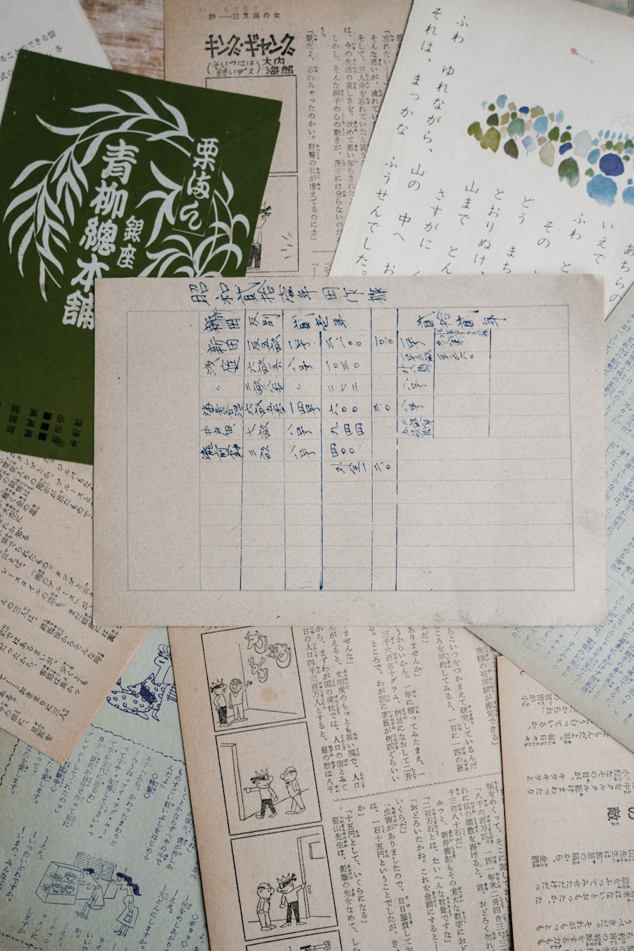 日本語の教材と手書きのノートを広げた机